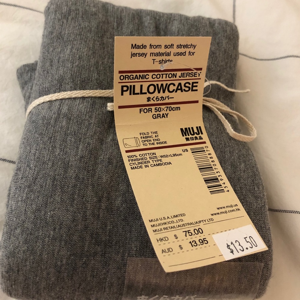 MUJI JERSEY PILLOW CASE GRAY ORGANIC COTTON
